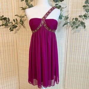 Xscape By Joanna Chen Formal Cocktail Chiffon Dress Size 4 Magenta One Shoulder